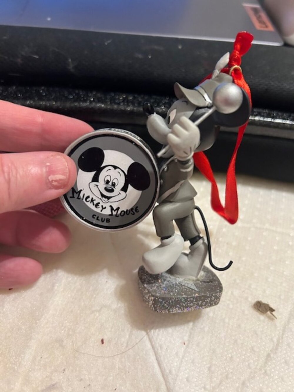 Disney Vintage Style Mickey Mouse Club Drummer Ornament Black White 3D Mickey